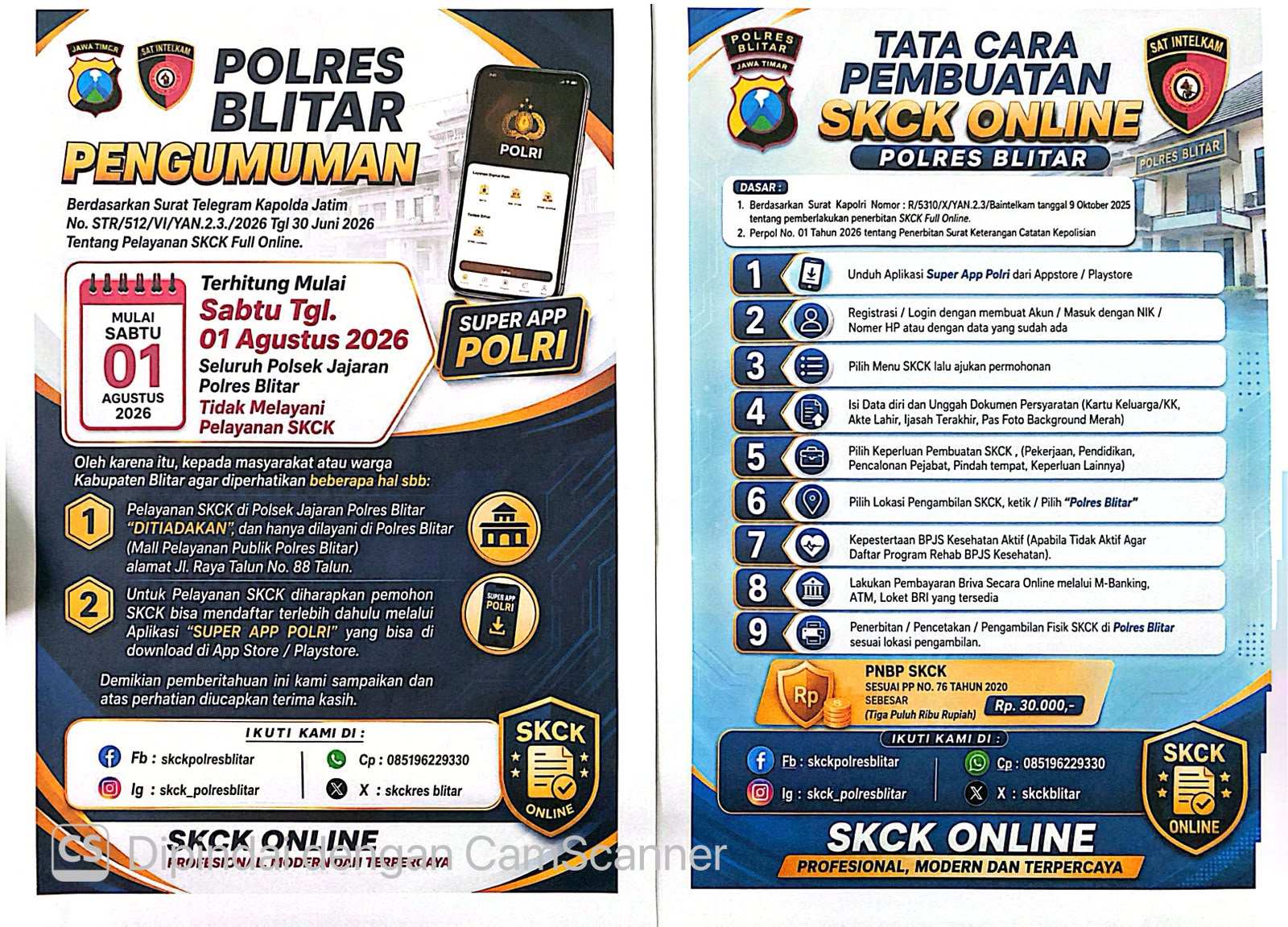 Pelayanan SKCK Beralih ke Sistem Online, Polres Blitar Imbau Masyarakat Ajukan Permohonan Melalui Super App Polri